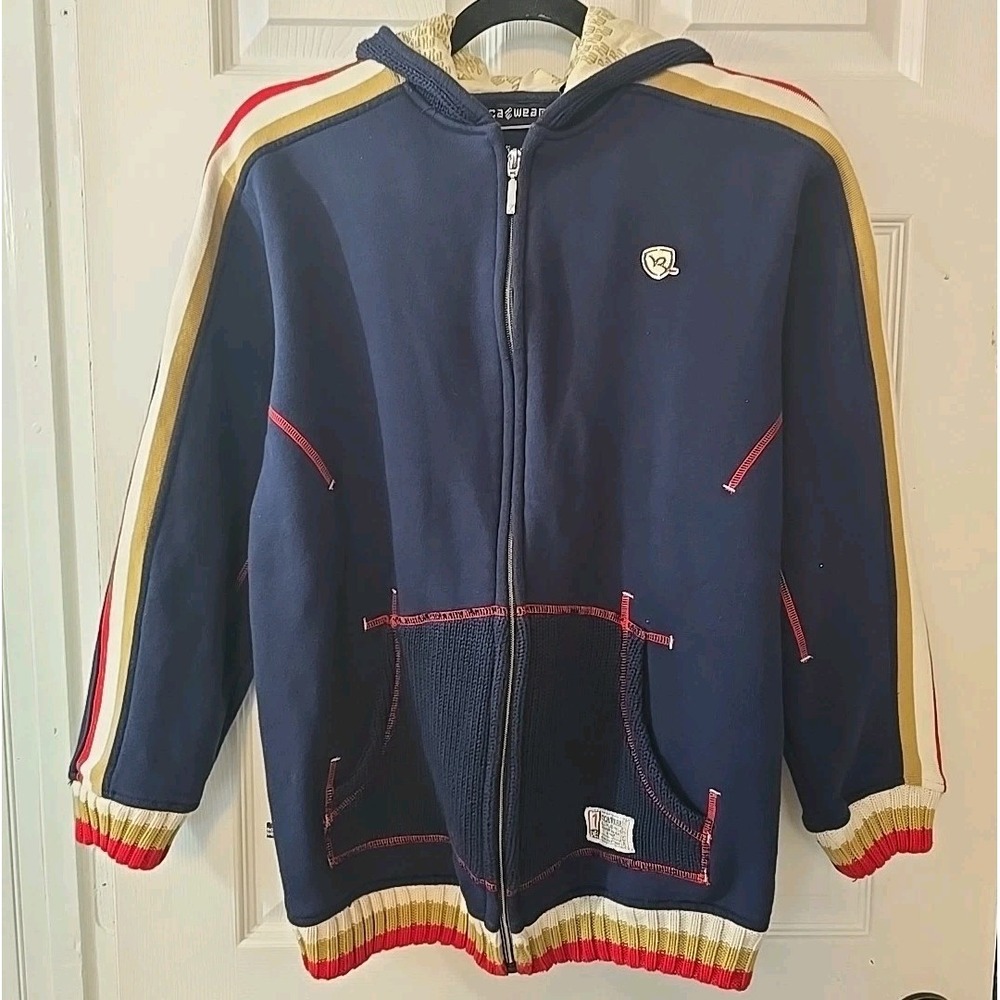 Rocawear Navy Blue Knit Cuffs‎ Sweatshirt Full Zip Hoodie Y2k Size L 14-16